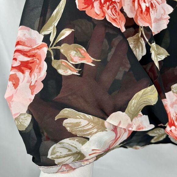Soho Jeans New York & Company Floral Keyhole Sheer Wrap Blouse Large - Picture 3 of 11
